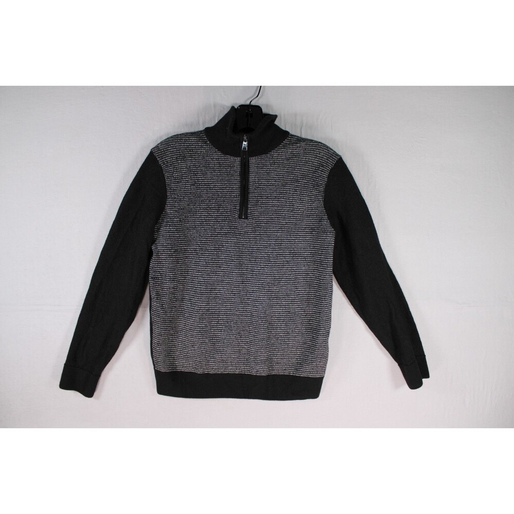 BOSS Hugo Boss Mens Medium 1/4 Zip Wool Sweater Black Gray Textured Pullover